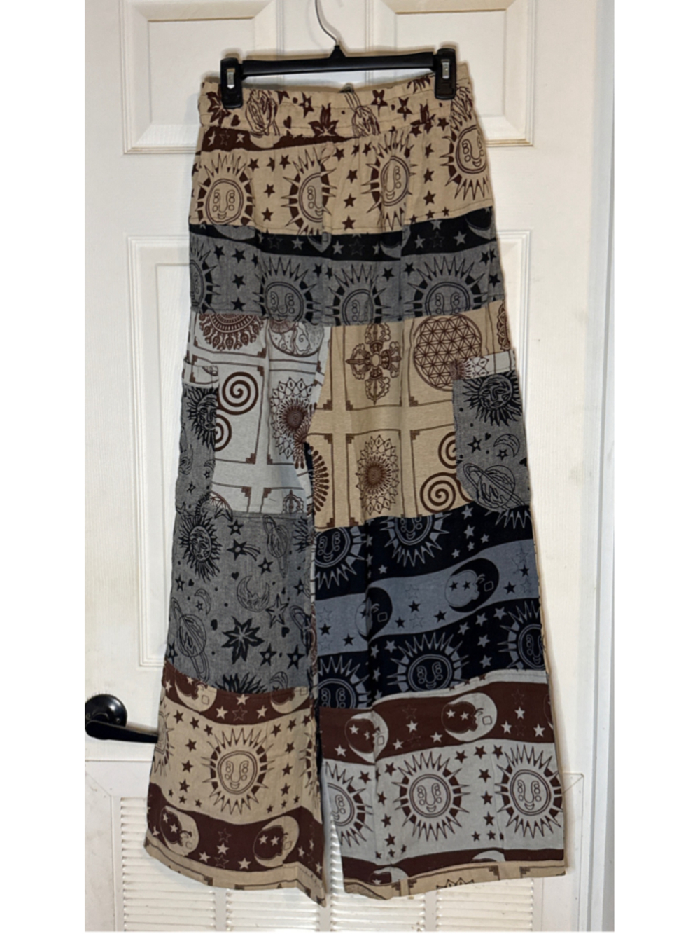 Rising International Patchwork Wide Leg Pants, Size M, Beige/Black - Picture 3 of 5